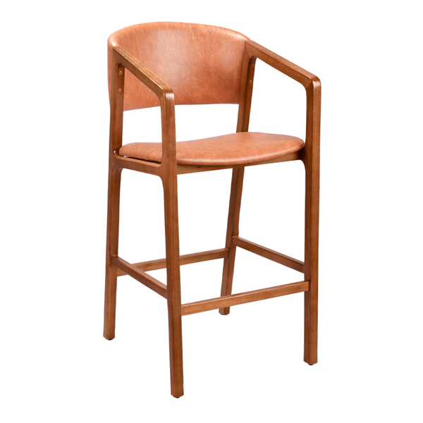 Banqueta Madeira Maciça Com Braço Thor 53cm | Courino Caramel